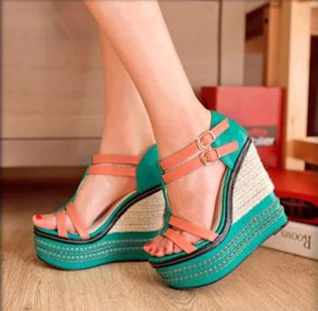 2017 Spring Summer New Women Shoes Platform Sandals High Heel Multicolor Buckles Wedge Sandal Open-toe Fashion Sweet For Ladies