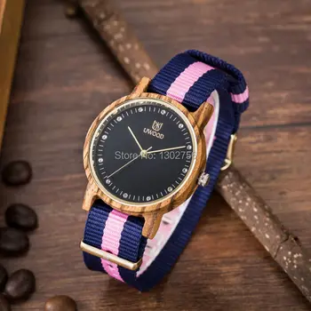 Uwood Pure Natural Nylon Band Black Sandal Wood Quartz Watch Original Analog Wooden Watches For Women Wristwatch Gift