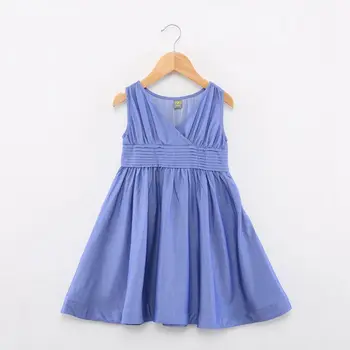 L&D 4~15 Years Girls Brand Dress Kids Girls Summer Clothing With Sleeveless Back Bowtie Blue Dresses Girl Clothes