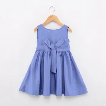L&D 4~15 Years Girls Brand Dress Kids Girls Summer Clothing With Sleeveless Back Bowtie Blue Dresses Girl Clothes