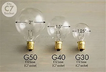 New G30 Glass Globe String Lights, Xmas Decor Garlands, 25Ft 25 Bulbs White Durable Cable, C7 E12 Clear Bulbs Fairy Light String