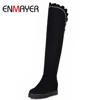 ENMAYER New women boots size 34-43 Arrival Women shoes Over the Knee boots platform Suede Rhinestone long boots sale