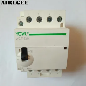 WCT-63A 35mm DIN Rail Mount 4-Pole Household AC Power Contactor Modular With manual 63A Uc 220V/240V