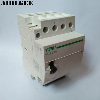 WCT-63A 35mm DIN Rail Mount 4-Pole Household AC Power Contactor Modular With manual 63A Uc 220V/240V
