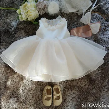 Ivory little Girl Dresses beaded Ball Gown Baby birthday evening dress beach wedding short christening gown