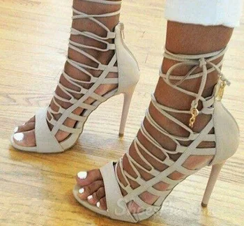 New fashion stiletto heel gladiator sandals open toe ankle wrap lace up woman summer sadnals