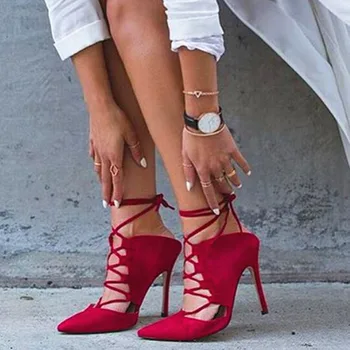 Women Pumps Brand Sexy High Heels Lace-up Ankle Strappy Sandals Zapatos Mujer Wedding Party Woman Shoes Plus Size 35-42