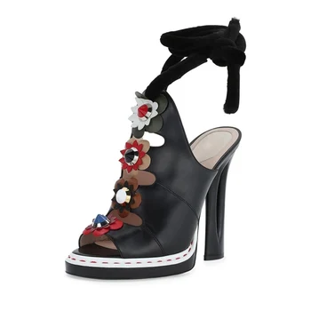 Mixed Colors Flower Women Sandals High Heels Open Toe Framework Heel Sandals Flat Heel Platform Shoes Zapatos Mujer