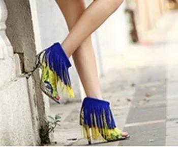 2016 Gladiator Sandals Women Cover Heel Ladies Shoes Hot Selling High Pumps Peep Toe Tassel Decoration