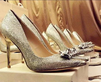 Bling Bling Luxury High Heels Spring Crystal Flowers Decorated Pumps Pointed Toe Flat Stilettos Women Wedding Shoes