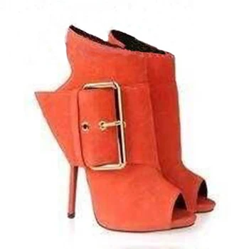 Cut-outs embossed leather sexy pumps peep toe big belt buckle decorated high heel shoes women fashion pumps 5 colors