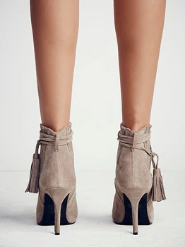 Fashion New Boots The New England Fringed Boots Sashionista Short Boots With a Fine Tip Size Scrub Tassel Pointed Toe