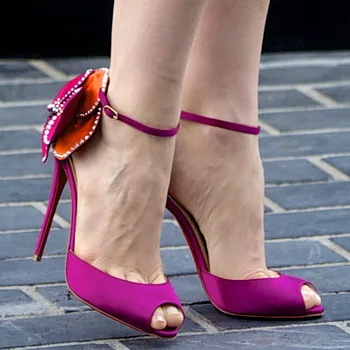 Elegant peep toe sandals high heels flower sweet stiletto heels dress sandalias mujer tacon