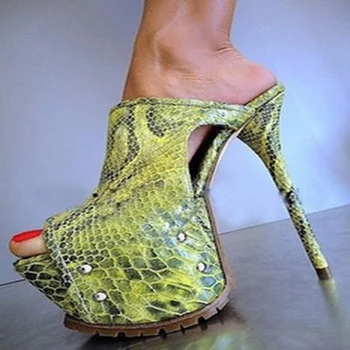 Summer women sexy snakeskin leather platform sandals16cm ultra high heels opening toe thin high heels women pumps shoes 3 colors