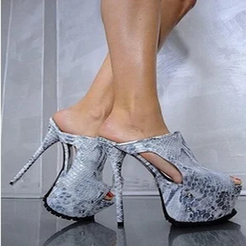Summer women sexy snakeskin leather platform sandals16cm ultra high heels opening toe thin high heels women pumps shoes 3 colors