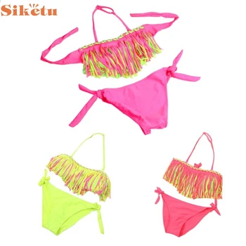 3 Colors Little Girls Swimwear with Split Tassel Children Kids Swim suit Baby Girl Summer Swim wear Swimsuit Bikini Set Nov23