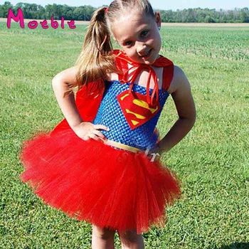 Baby Girl Superman Tutu Dress Children Girl Cosplay Superhero Tutu Dress For Birthday Halloween&Party Girl Fancy Clothes DT-1618