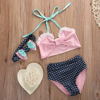 Baby Girl Bikini Suit Lace Polka Dot Bow Swimwear Swimsuit Bathing Costume 1-6Y