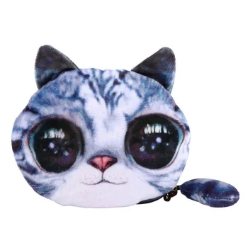 3D Frosted Women Cute Cat Printing Coin Purses Girls Animals Cat Face Tail Coin Purse Kids Wallet Bag Zipper Pouch Key Holder W1