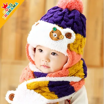 Fashion Star Child Hat 2016 Last Sale Brand Beanie Children Accessories Caps Winter Hats Kids Knitted Hat Scarf Set
