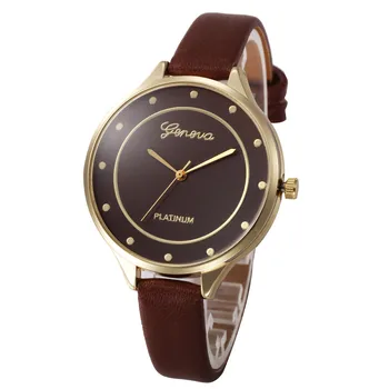 Fashion Thin Faux Leather Band Women Watch Vintage Geneva Analog Quartz Wrist Watch Ladies Casual Watches Clock
