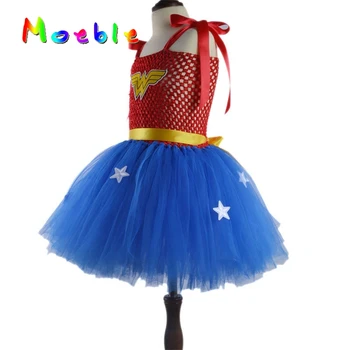 Latest Girls Wonder-Woman Tutu Dress Halloween Christmas Costume Girl Super Hero Tutu Dress Girls Photo Prop DT-1621