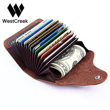Westcreek Brand Vintage Large Capacity Men Cardholder Split Leather Business Women Credit Card Holder Buckle Card id Holders