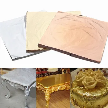 100 sheets Gold Silver Copper Leaf Foil Paper Gilding Art Craft Decorative Material Gold Silver Copper 3 Colors 14x14cm