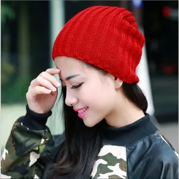 2016 New Fashion Korean Unisex Winter Warm Cap Knit Wool Hat Cap Sleeve Head Folds Cap