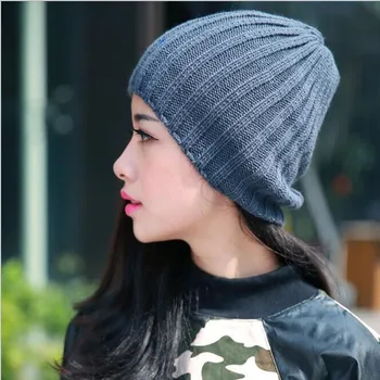 2016 New Fashion Korean Unisex Winter Warm Cap Knit Wool Hat Cap Sleeve Head Folds Cap