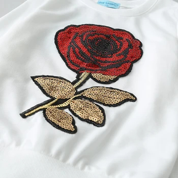 Keelorn Girls Clothing Sets 2017 Autumn Brand Kids Clothing Fashion Long Sleeve Roses Floral Embroidered Sequin Girls clothes