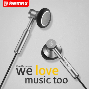 Remax 3.5mm Metal Earphone Headset Stereo Bass In-Ear Headsets Micphone Mobile Phone MP3 PC for iPhone Samsung mi