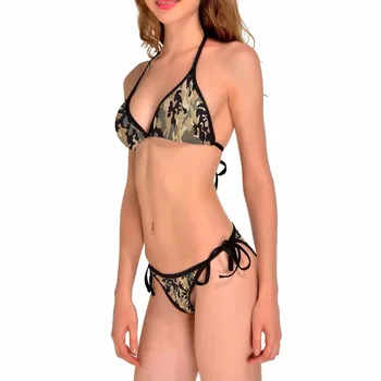 NEW 0041 Sexy Girl Summer Woodland Camouflage Army Green 3D Prints Thongs Bikini Set Swimsuit Swimwear Women Bathing Suit