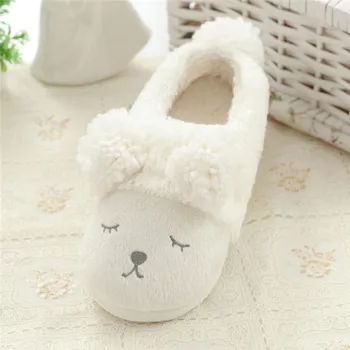 LIN KING Cute Cartoon Women Slippers Thick Plush Soft Sole Sheep Ears Home Shoes Slip On Flats Floor Slippers Winter Warm Shoes