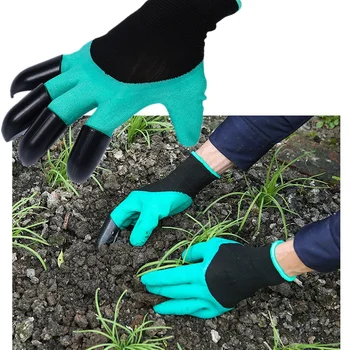 Garden Gloves for Workers Rubber Polyester Builders Work Latex Protective Gloves 4 ABS Plastic Claws Working Safety 2Pairs/Lot