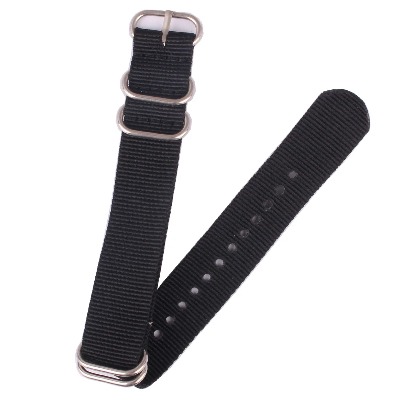 5 Ring Watchband Military Quality Nylon ZULU NATO 18mm 20mm 22mm 24mm For G10 Watch Strap Black color