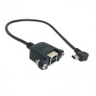 200pcs/ lots Mini USB 5pin left angled 90 degree type Male to USB B Female panel mount type Cable 20cm with screws,