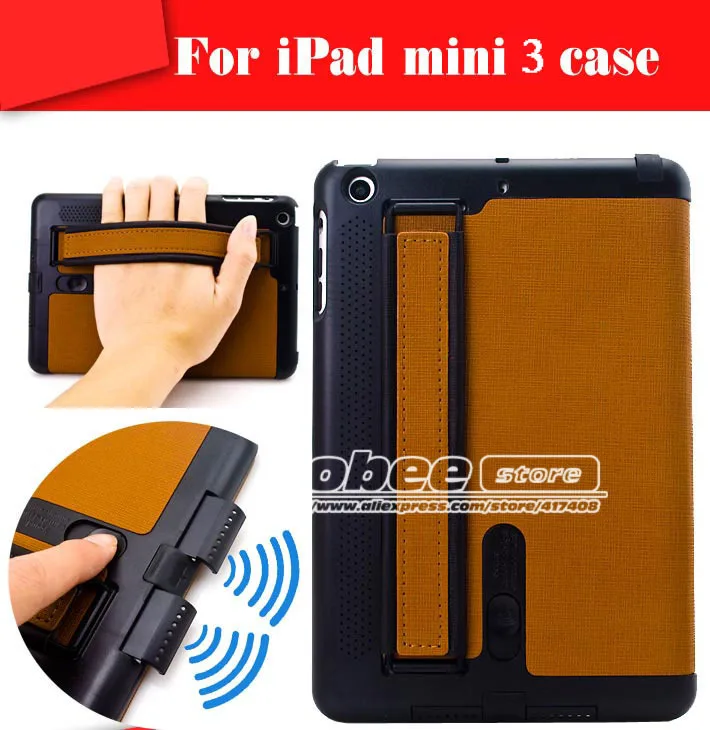 Multifunction Case For Ipad Mini3 Arm Band Loud Speaker Smart Cover,Luxury Leather Magnetic Case for iPad MiNi 3 with touch ID