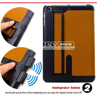 Multifunction Case For Ipad Mini3 Arm Band Loud Speaker Smart Cover,Luxury Leather Magnetic Case for iPad MiNi 3 with touch ID
