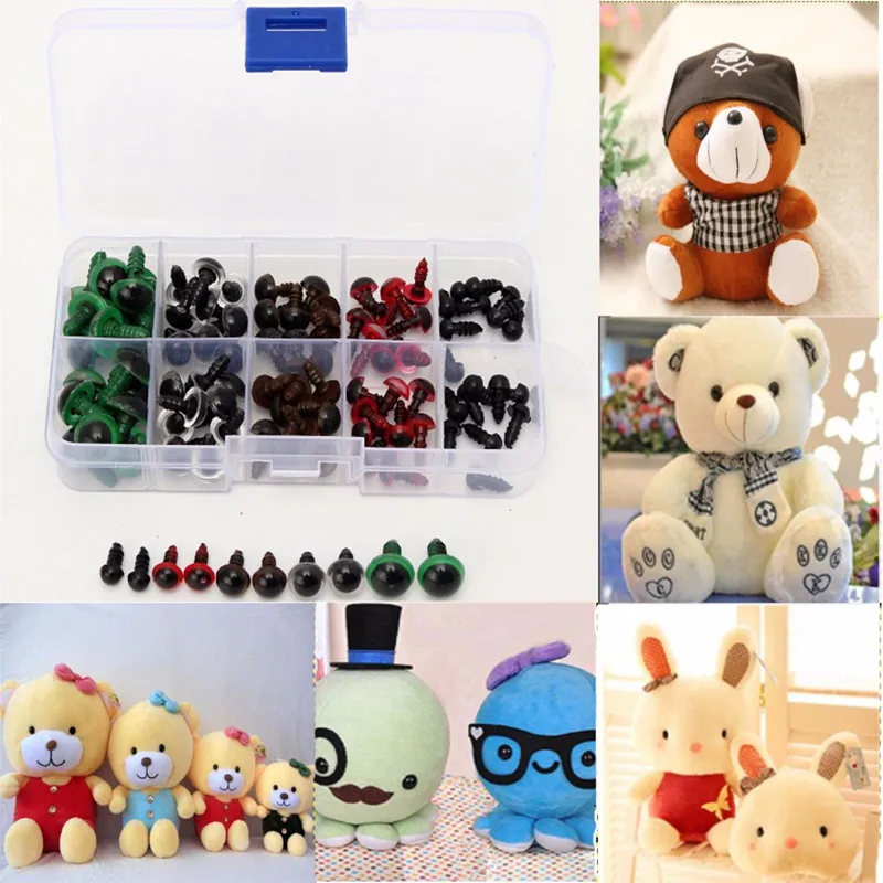 100pcs Doll Cartoon Animal Puppet Crafts Plastic Safety Eyes 6-12mm For Animal Puppet Crafts Teddy Bear Colorful Safety Eyes