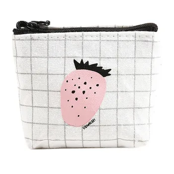 Women's Purse Girls Cute Fruit Pattern Fashion Canvas Snacks Coin Purses Zipper Small Wallet Bag Change Pouch Key Holder