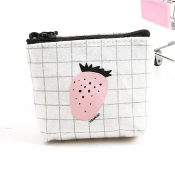 Women's Purse Girls Cute Fruit Pattern Fashion Canvas Snacks Coin Purses Zipper Small Wallet Bag Change Pouch Key Holder