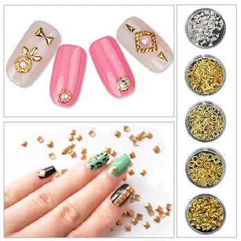 100Pcs/Bottle Silver&Gold Color Copper Nail Art Slices DIY Mixed Design Nail Art Charm Tiny Nail Dots Nail Jewelry Stud Retail