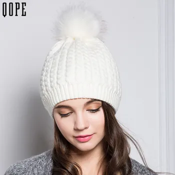 Womens Warm Beanie Hats Winter autumn Fur Pompom Hat Female Cap Knitted Wool Cotton Gorro Solid Multicolors Beanies Cap