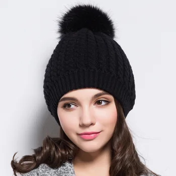 Womens Warm Beanie Hats Winter autumn Fur Pompom Hat Female Cap Knitted Wool Cotton Gorro Solid Multicolors Beanies Cap