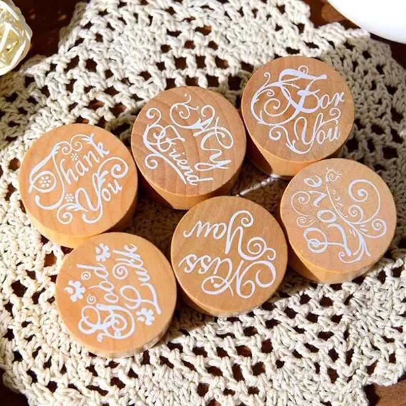 6 pcs/lot DIY Blessing Vintage Wooden Rubber Stamp Thank You Miss You Love Stamps for Decoration Scrapbooking 608