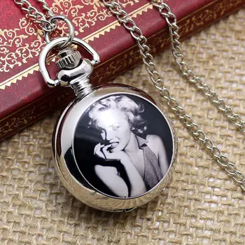 Wholesale ladies mens New Antique Mini Pocket Watch Marilyn Monroe Oomph Locket With Chain P597