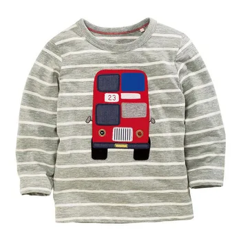 Funny baby clothes t shirts for boys kids t shirts boy Gray stripe long sleeve T-shirt tops boys bus design gray full sleeve