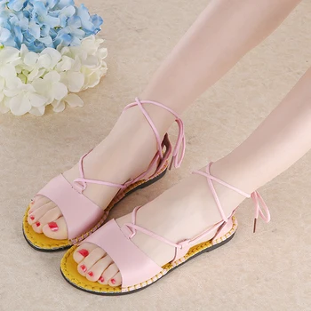 PHYANIC Fresh Candy Colors Women's Sandals Sweet Summer Open Toe Cross Ties Flat Beach Sandals for Woman PHY3419