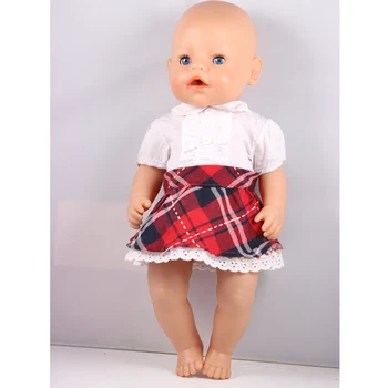 White Lace Shirt And Red Grid Lace Skirts Wear Fit 43cm Baby Born zapf, Children Birthday Gift ZD49